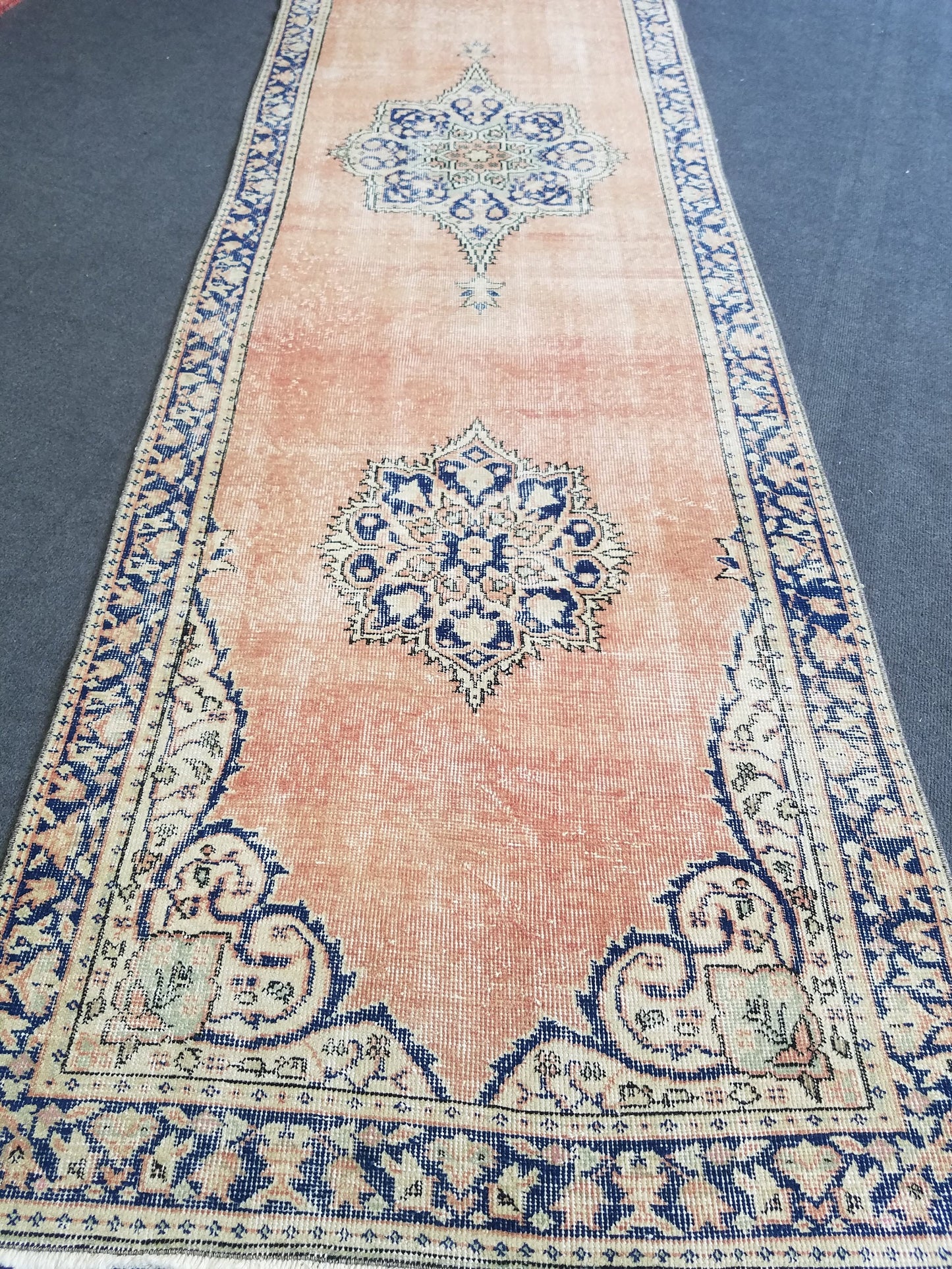 Vintage runner rug, oushak runner 3x11’7 turkish runner rug, kitchen runner