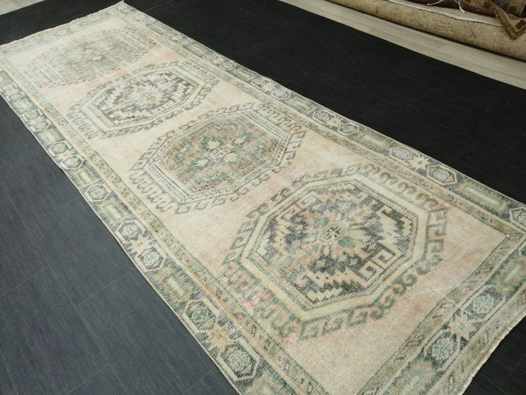 Turkish Runner Rug 3.9 x 11 Muted Vintage Runner Persian Hallway Runner Rug Kitchen Runner Rug Oriental Distressed Runner Rug Muted  RUNNER