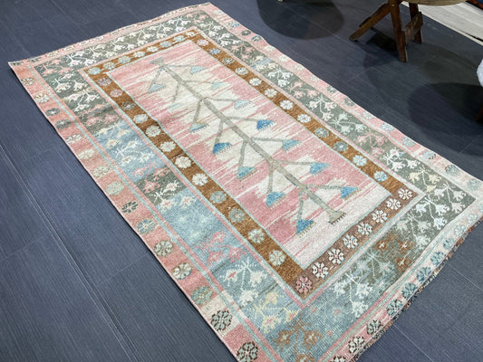 TURKISH Rug, Vintage 3x5 Wool Rug, Oushak Rug, Hand Knotted Rug, Anatolian Rug, Persian 100% Wool Rug, Handmade Rug