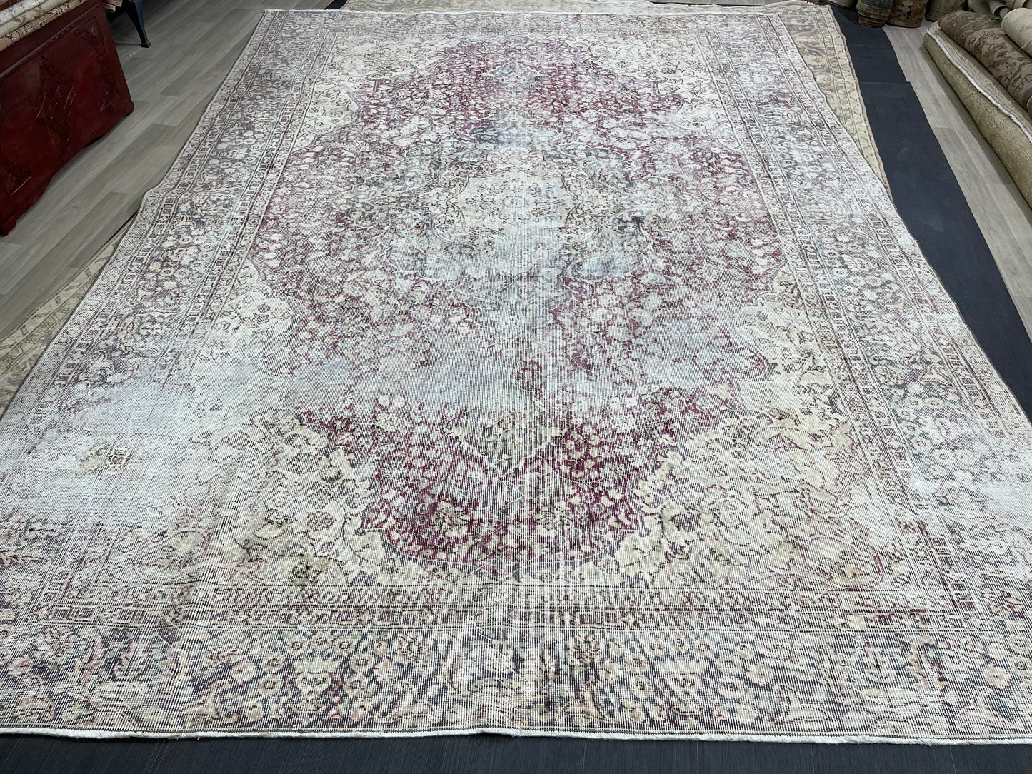 Large Muted Distressed Rug Antique 8.6 x 12.2 Old Turkish Rug Hand Knotted Rug Vintage Handmade Persian Rug Farmhouse Rug