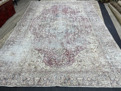 Large Muted Distressed Rug Antique 8.6 x 12.2 Old Turkish Rug Hand Knotted Rug Vintage Handmade Persian Rug Farmhouse Rug