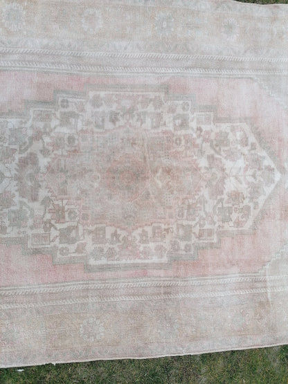 Muted runner rug, oushak turkish runner rug 5'3x10 pastel vintage runner rug, handmade wool runner, hallway runner rug