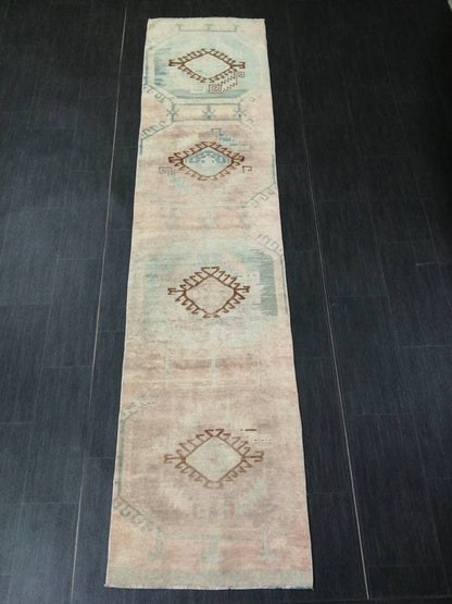 2.2 x 9.4 Vintage RUNNER Rugs, Muted Oushak RUNNER Rug, Faded Rug, Muted Turkish Rug, Muted Oriental Runner Rug, Vintage Persian Runner Rug