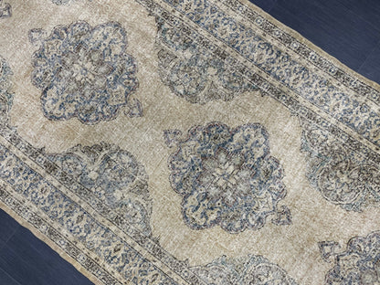 Wool Hand Knotted Rug Vintage 4.8 x 13 Runner Oushak Runner Rug Turkish Runner Rug Vintage Runner Rug Star Kitchen Runner Natural Wool