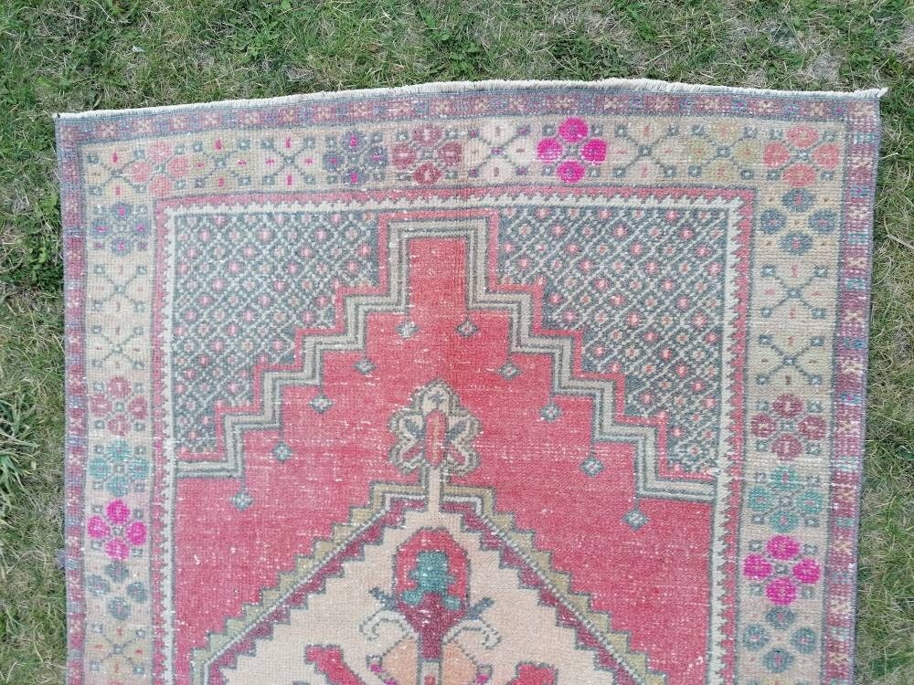 Turkish wool rug vintage handmade rug oushak rug kitchen rug bohemian rug 3'8x6'4 feet