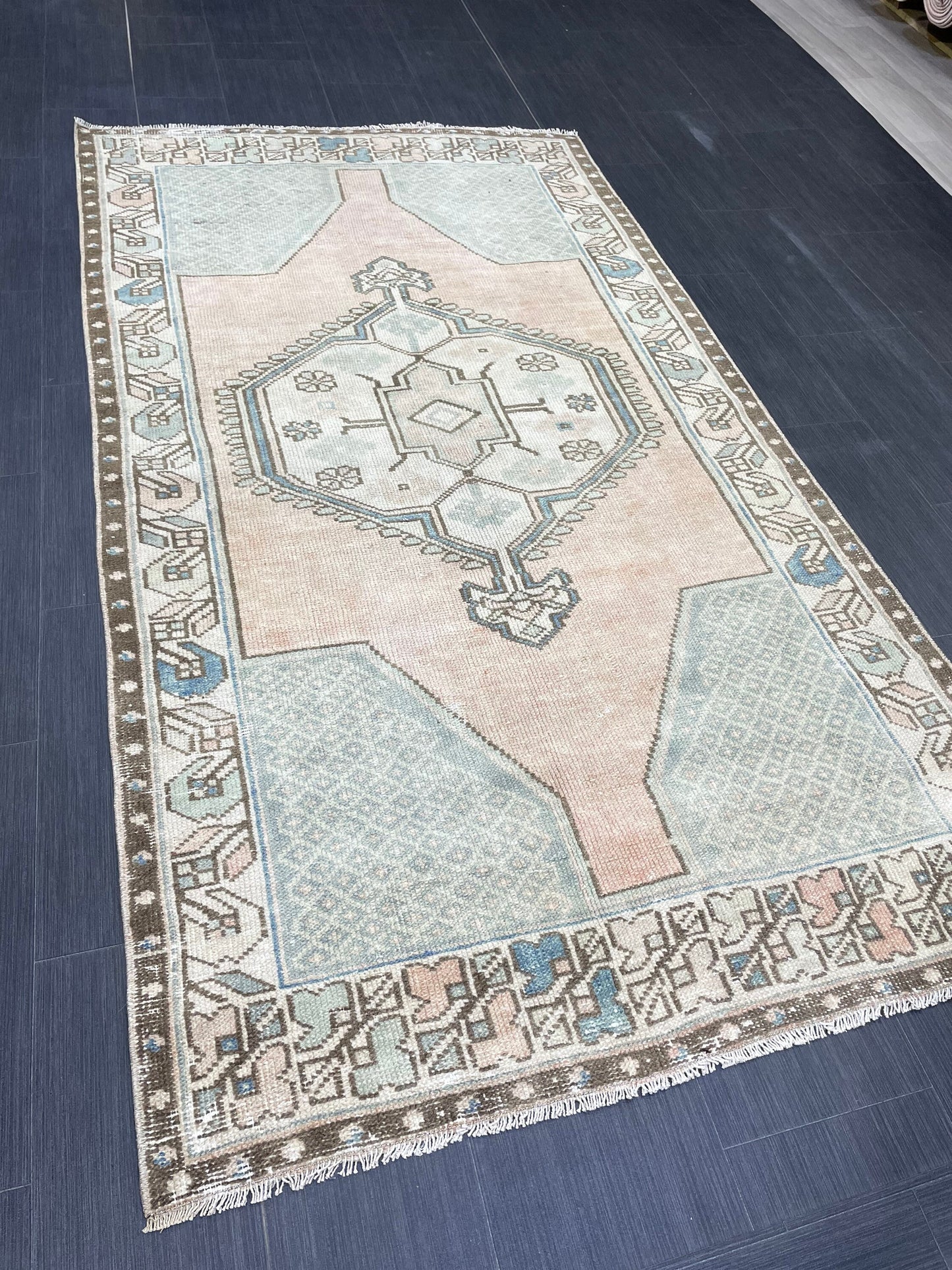 Handmade Rug, Hand Knotted 3.8 x 7 Rug, Oushak Rug, Rustic Rug, Bohemian Rug, Turkish Rug, Antique Rug, Vintage Rug, Wool rug