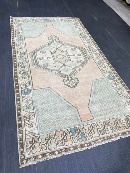 Handmade Rug, Hand Knotted 3.8 x 7 Rug, Oushak Rug, Rustic Rug, Bohemian Rug, Turkish Rug, Antique Rug, Vintage Rug, Wool rug