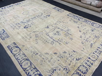 Large Distressed RUG 7x11 Muted TURKISH Antique Rug Vintage Persian Rug Vintage Rug Wool Oushak Rug HandMade Rug Hand Knotted Rug