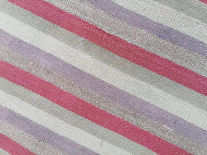 7 x 9 Handmade flatweave kilim rug  stripe wool rug, woven rug, pastel turkish kilim, muted flat_weaving rug