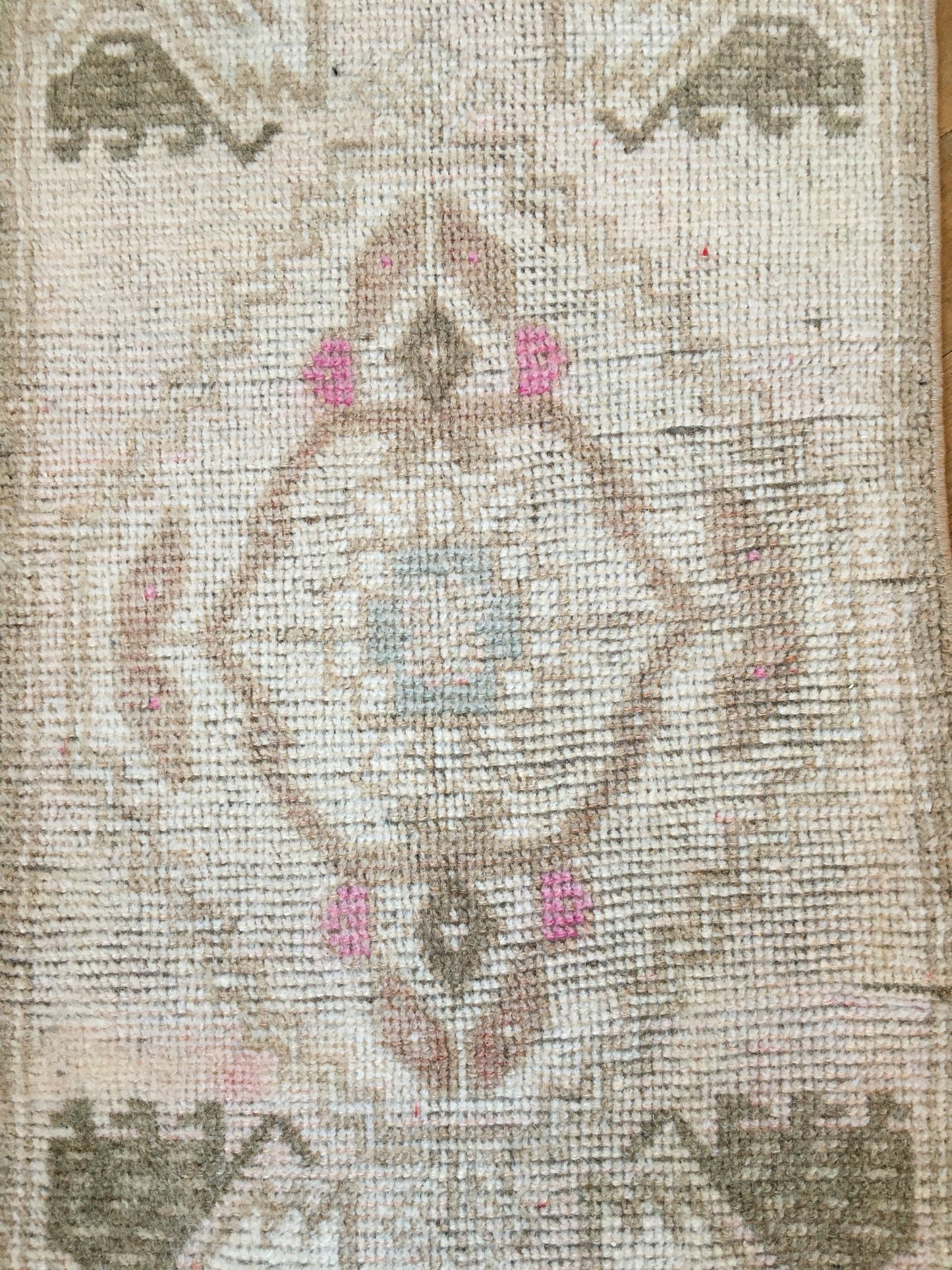 1.4x3.4 feet grey mini turkish rug, handmade brown bedroom area rug, bath mat mini rug, bathroom small rug, oushak kitchen rug, hallway rug