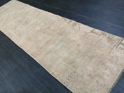 Muted Oushak Runner 2.7 x 9.8 Rug Turkish Runner Rug Faded Vintage Runner Rug Hallway Runner Rug Neutral Kitchen Runner Rug Wool Runner Rug