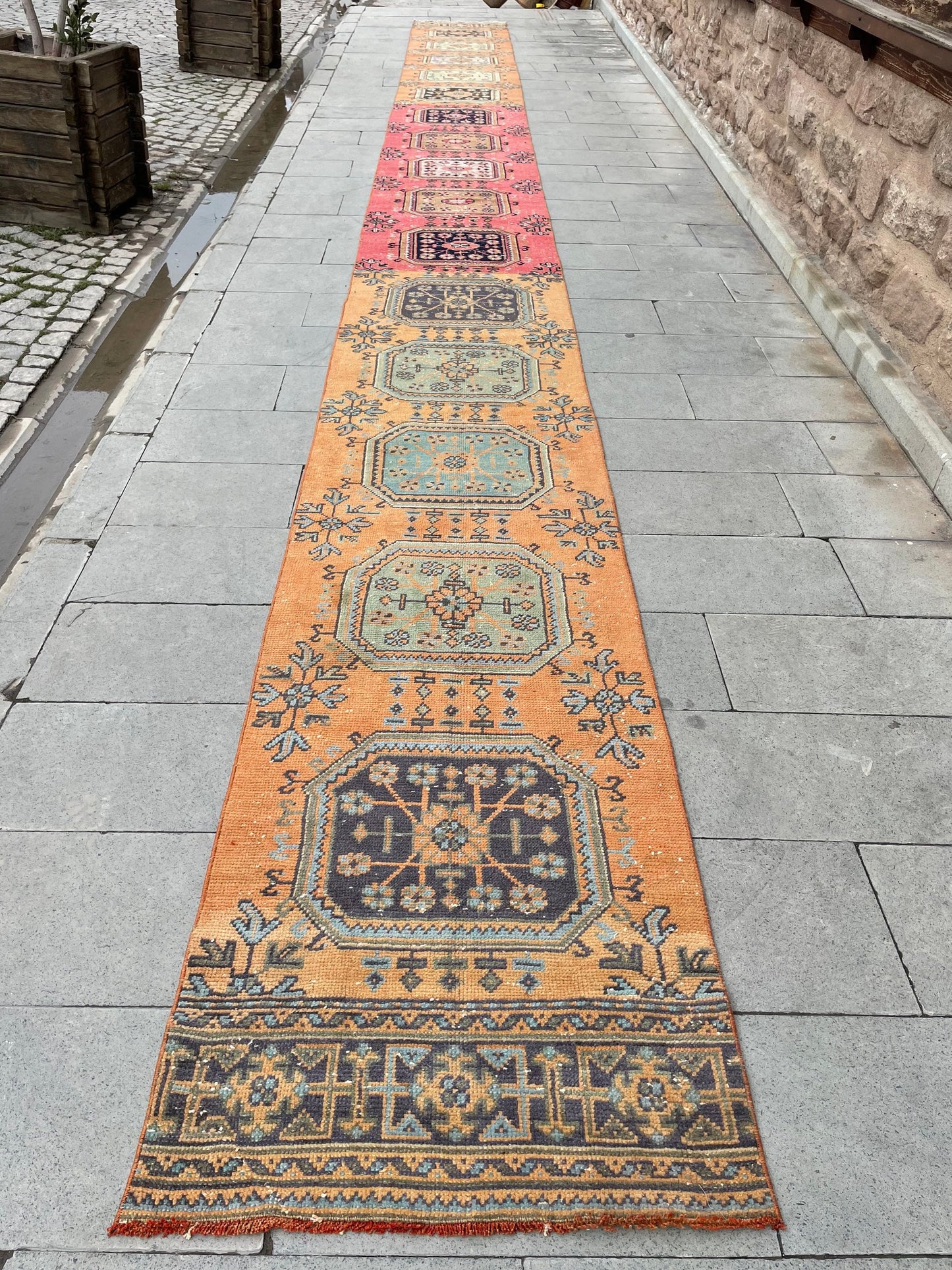 Handmade Staircase Runner Rug 2.6 x 30 ft Extra Long TURKISH Runner Rug Vintage Runner Rug Oushak Runner Rug  Runner Hand Knotted Runner