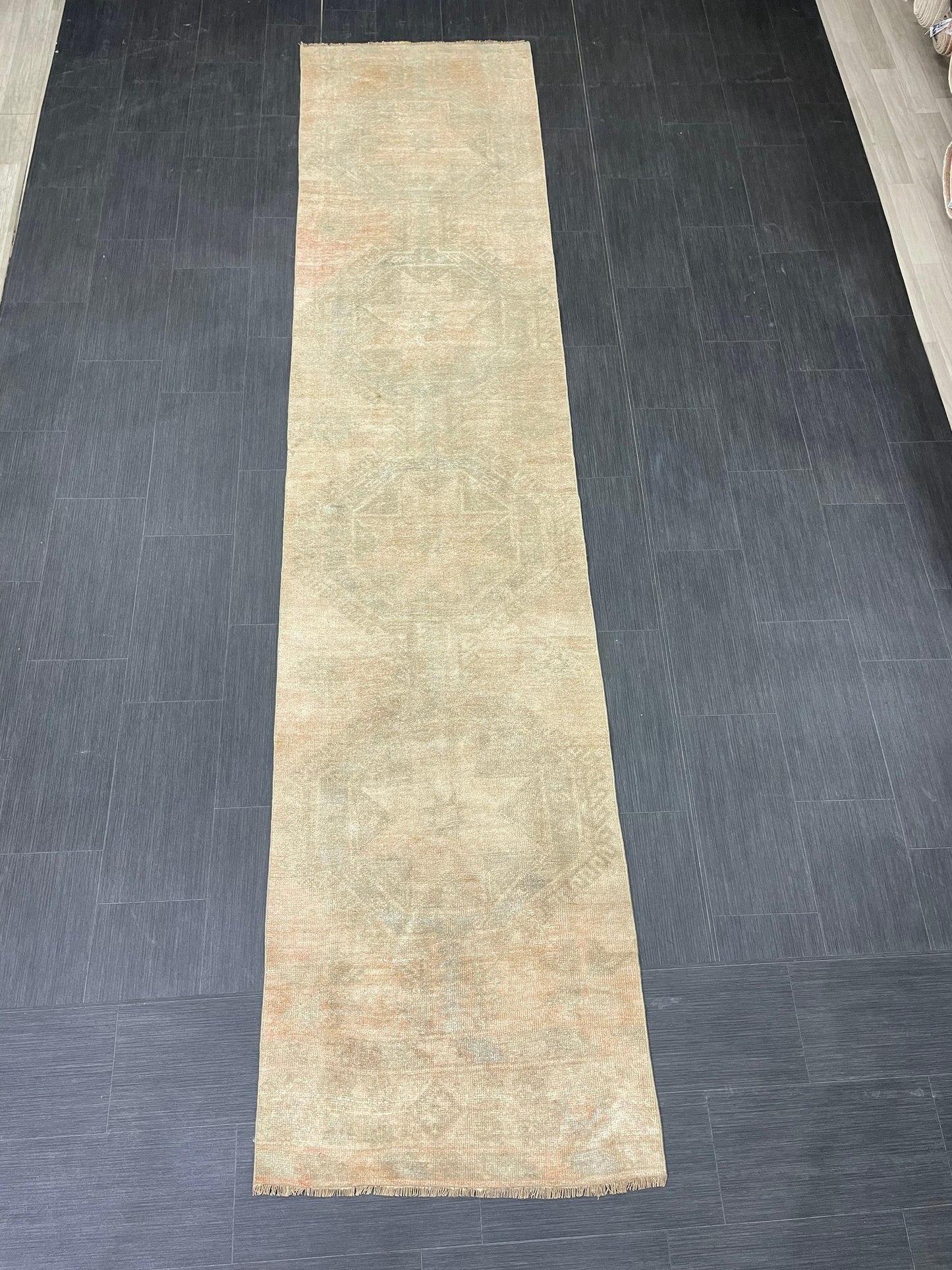 Muted Vintage Runner Rug 2.7 x 12.2 Muted Turkish Runner Star Rug Muted Oushak Runner Rug Hallway Runner Kitchen Runner Rug Wool Runner