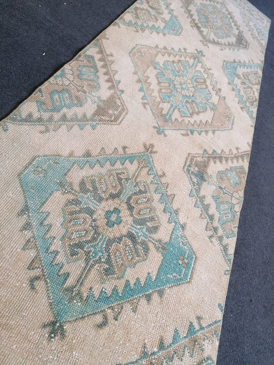 Muted soft colors runner 12'x2'8 runner rug,turkish runner rug,turkish vintage runner rug,hallway runner rug,kitchen runner rug