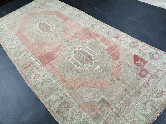 Muted Vintage Runner Rug 10.3 x 4.7  Hallway Runner Rug Kitchen Runner Rug Wool Runner Rug Wool Oushak Runner