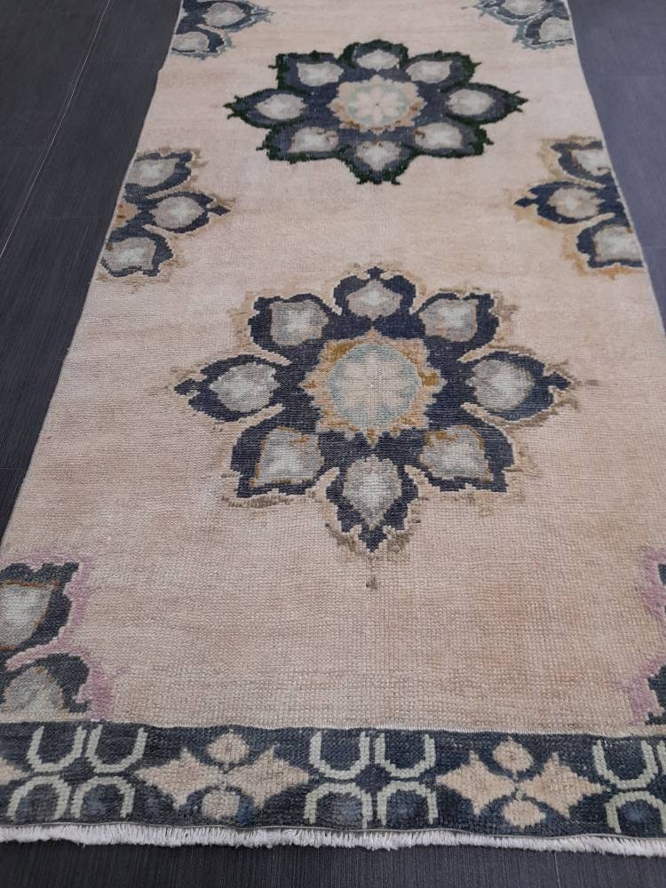 Muted Vintage Runner Rug 2.7 x 10.4 Muted Turkish Runner Rug Hand Made Runner Rug Vintage Runner Rug Hallway Runner Rug Distressed Runner