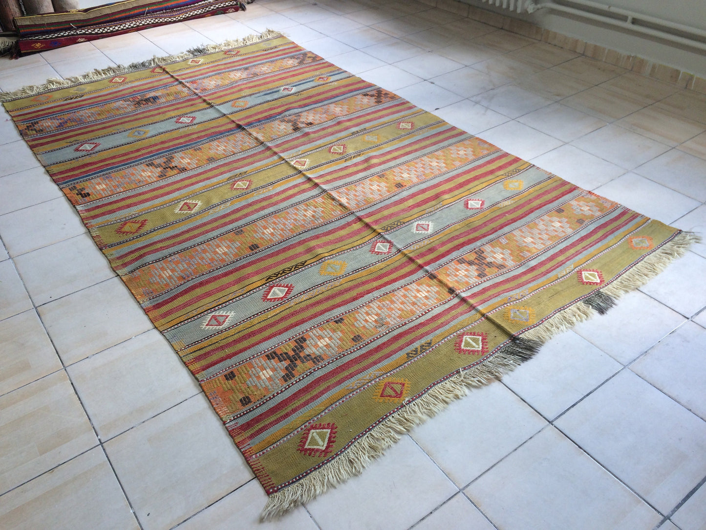 5.9 x 9.8 OUSHAK Flat weave RUG TURKISH Flatweave Oushak Rug Vintage Oushak Runner Rug Vintage Runner Rug Wool Oushak Rug Hand Made Rugs