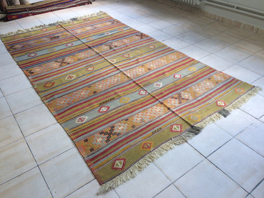 5.9 x 9.8 OUSHAK Flat weave RUG TURKISH Flatweave Oushak Rug Vintage Oushak Runner Rug Vintage Runner Rug Wool Oushak Rug Hand Made Rugs