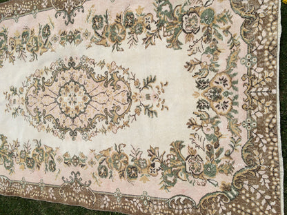 9 x 5.6 Turkish Rug Large Area Rugs Oushak Vintage Rug Oushak Rug Turkish Oushak Rug Soft Pink Rug 6x9 Muted Persian Rug