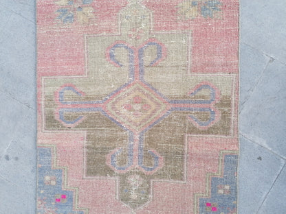 Runner rug 2'7x8'3 distressed vintage runner , rustic hand made wool runner