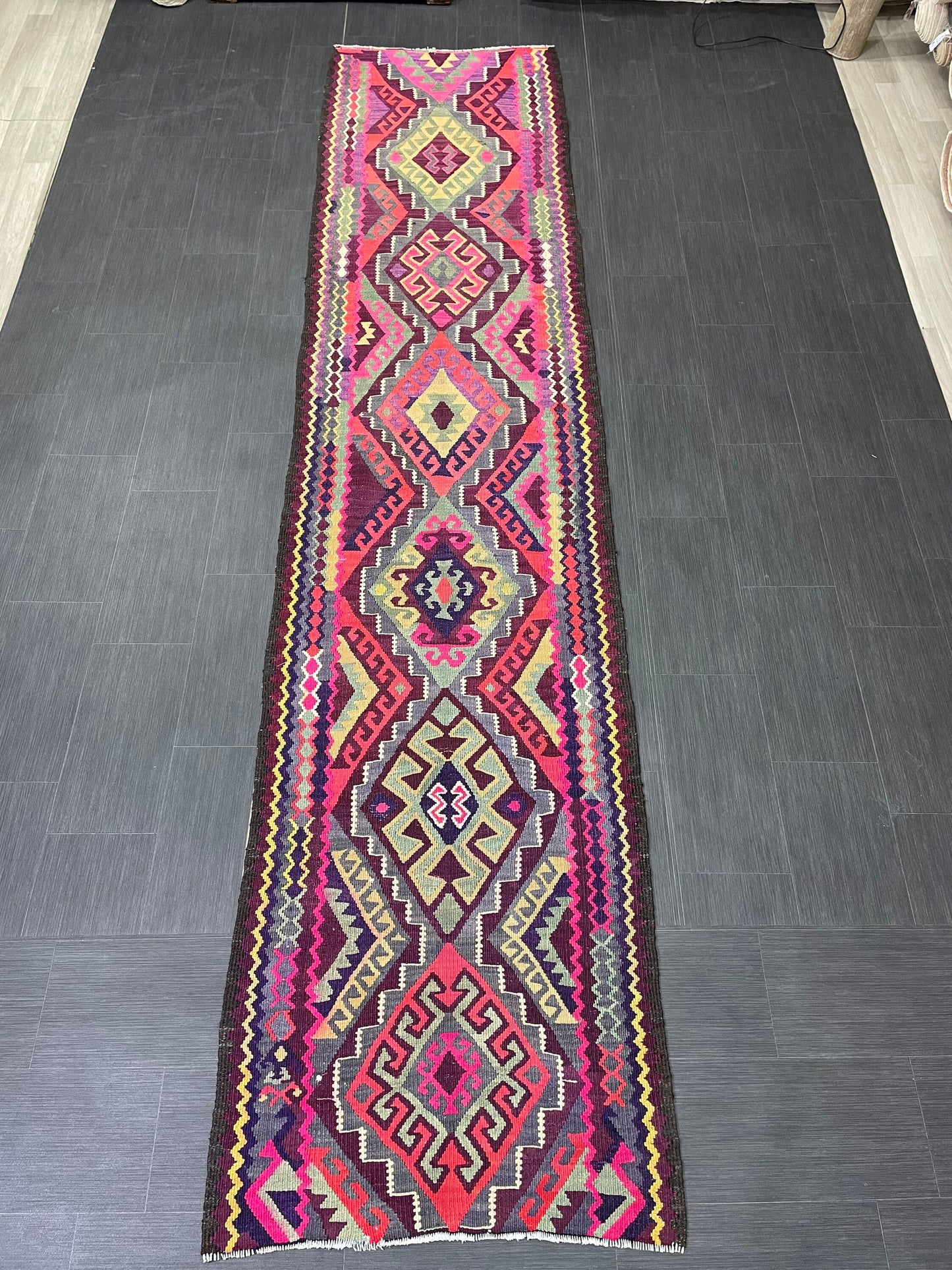 Vintage Runner rug 3 x 13 Handmade Flat woven Runner Kilim Runner Rug Oriental Runner Vintage Turkish Runner Flat weave Rug Wool Carpet Rug