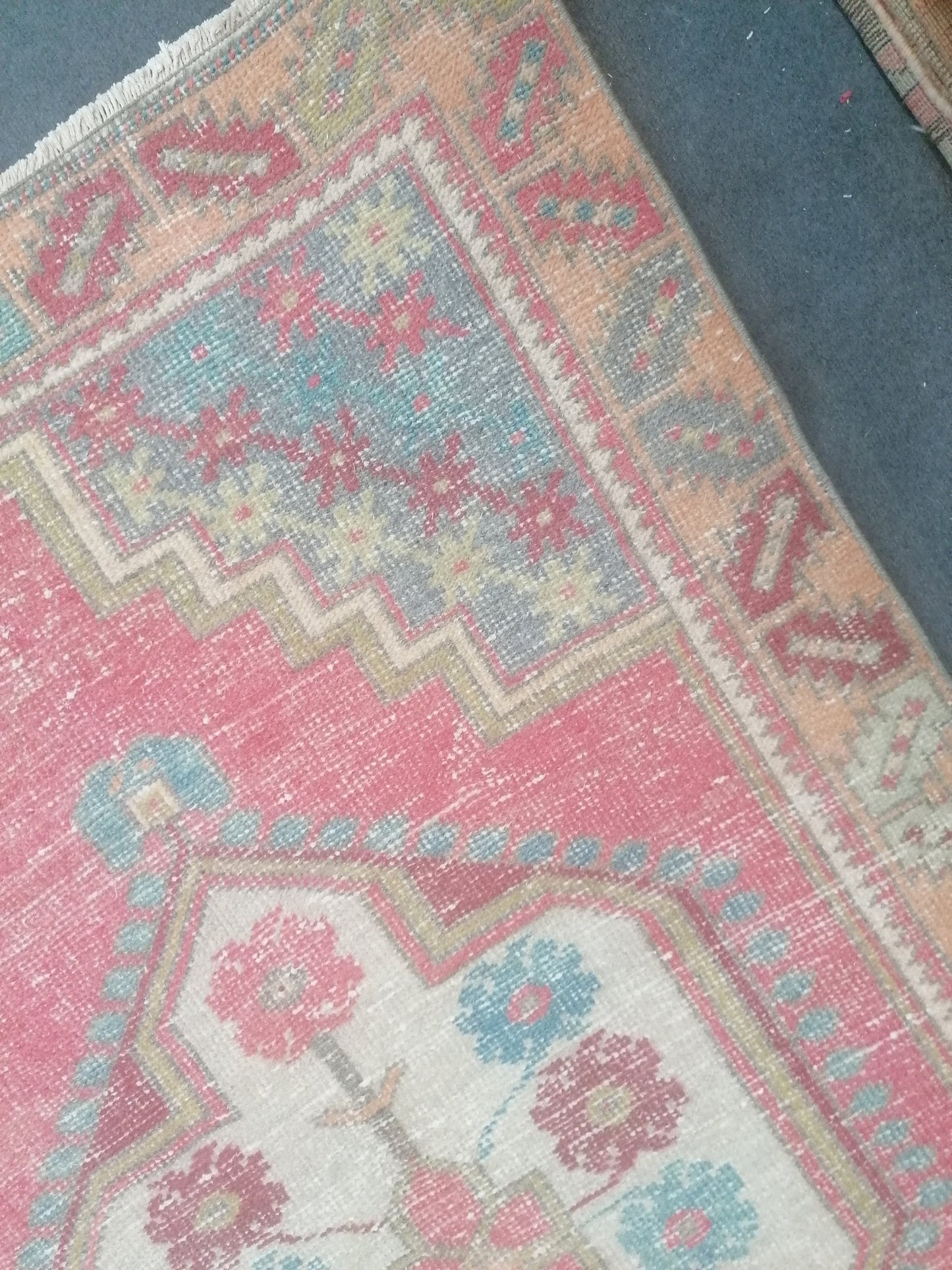 Vintage blue rug 3'10x6'1 oushak rug handmade wool rug, living room rug