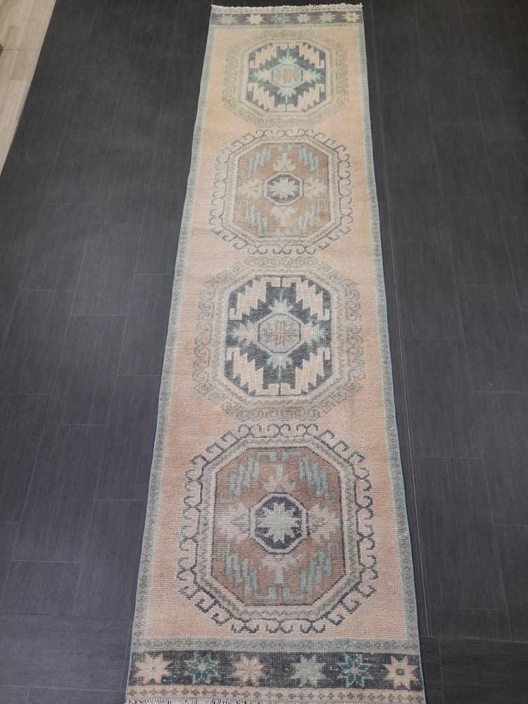 Vintage Runner Rug 3 x 11.6 Turkish Runner Rug Handmade Runner Rug Hallway Runner Kitchen Runner Rug Wool Runner Rug Oriental Runner