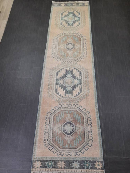Vintage Runner Rug 3 x 11.6 Turkish Runner Rug Handmade Runner Rug Hallway Runner Kitchen Runner Rug Wool Runner Rug Oriental Runner