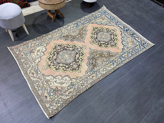 Vintage Rug, Persian 4 x 6.7 Rug, Navy Hand Knotted Rug, HANDMADE Rug, Vintage Turkish Rug, Oushak Rug, Oriental Rug, Wool Rug