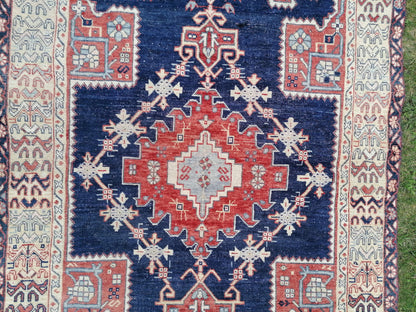 4x7 feet wide wool turkish rug, handmade kitchen floor rug, living room middle rug, vintage blue rug, oushak bedroom rug, kitchen medium rug