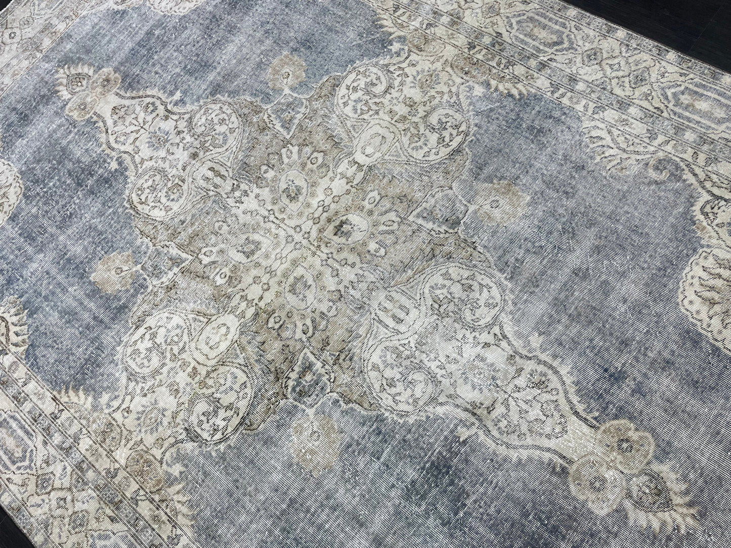 Denim Blue TURKISH HAND MADE Rug 7.7 x 11.5 Vintage Distressed Rug Oushak Rug   Traditional Rug Oriental Rug Vintage Floral Rug Wool Rug