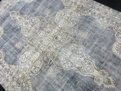 Denim Blue TURKISH HAND MADE Rug 7.7 x 11.5 Vintage Distressed Rug Oushak Rug   Traditional Rug Oriental Rug Vintage Floral Rug Wool Rug