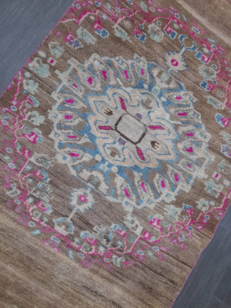 Vintage Runner Rug 3.6 x 10.5 Turkish Runner Rug Varigated  Brown Vintage Runner Rug Hallway Runner Rug Kitchen Runner Rug Wool Runner