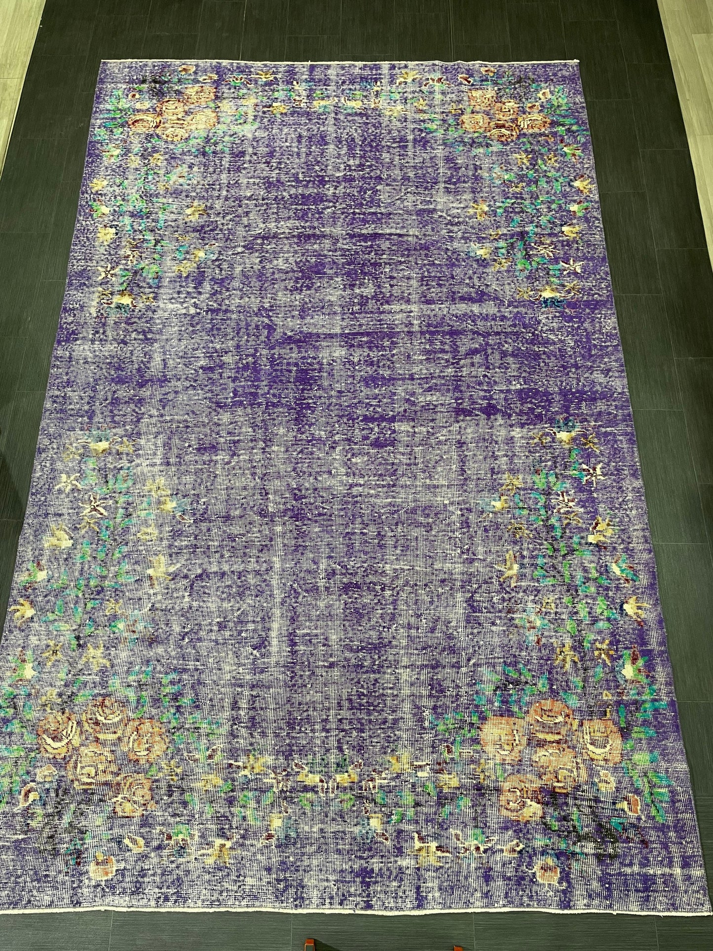 Vintage Rug 7 x 10.8 TURKISH Handmade Rug Violet Purple Vintage Hand Knotted Rug Distressed Persian Rug Oushak Rug, Wool Rug