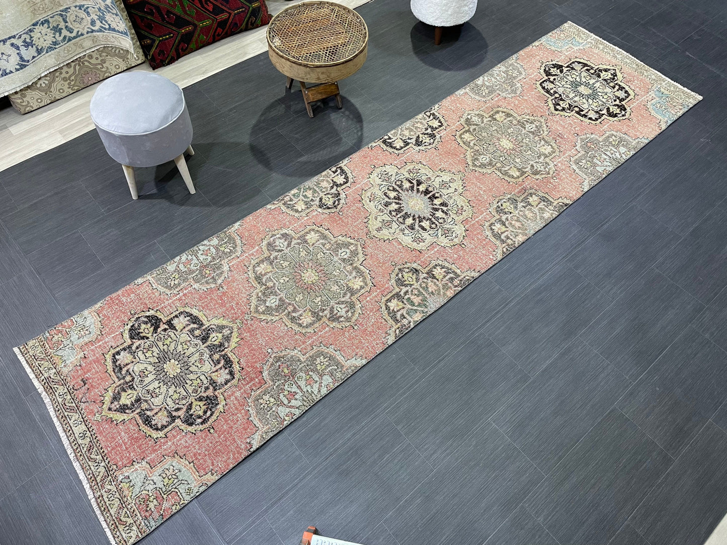 VINTAGE RUNNER Rug, Distressed Turkish 2.10 x 10.7 Runner Rug, Oushak Runner Rug, Hand woven Rug, Oriental runner Rug