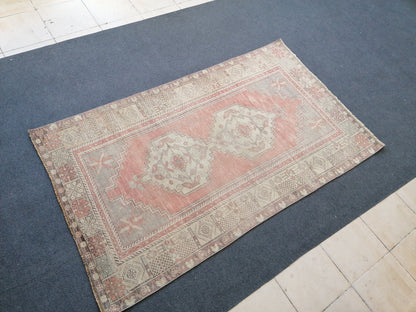 Muted vintage rug 4x6'3 oushak rug hand made rug, area wool rug,