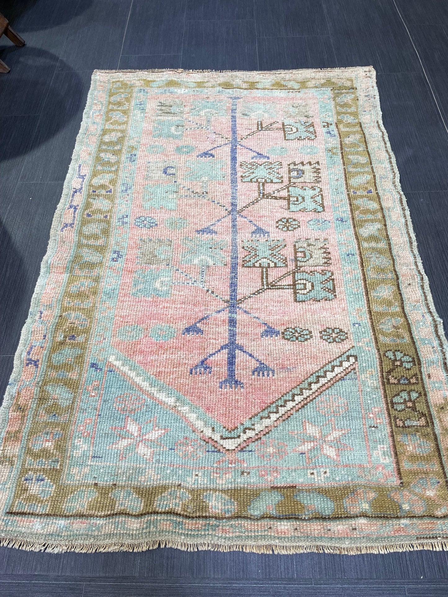 Muted Handmade Rug Muted 2.11 x 4.4 Vintage Rug Wool Oushak Rug Hand Made Rugs Vintage Turkish Rug Living Room Rug
