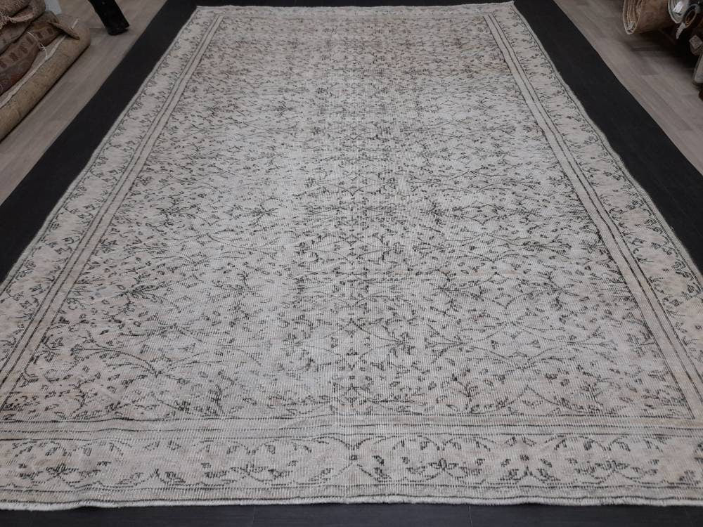 MUTED Large Vintage RUG 7.7 x 11.6 TURKISH Oushak Rug Vintage Oriental Rug Antique 8x12 Persian Hand Made Rug Distressed Turkish Rug