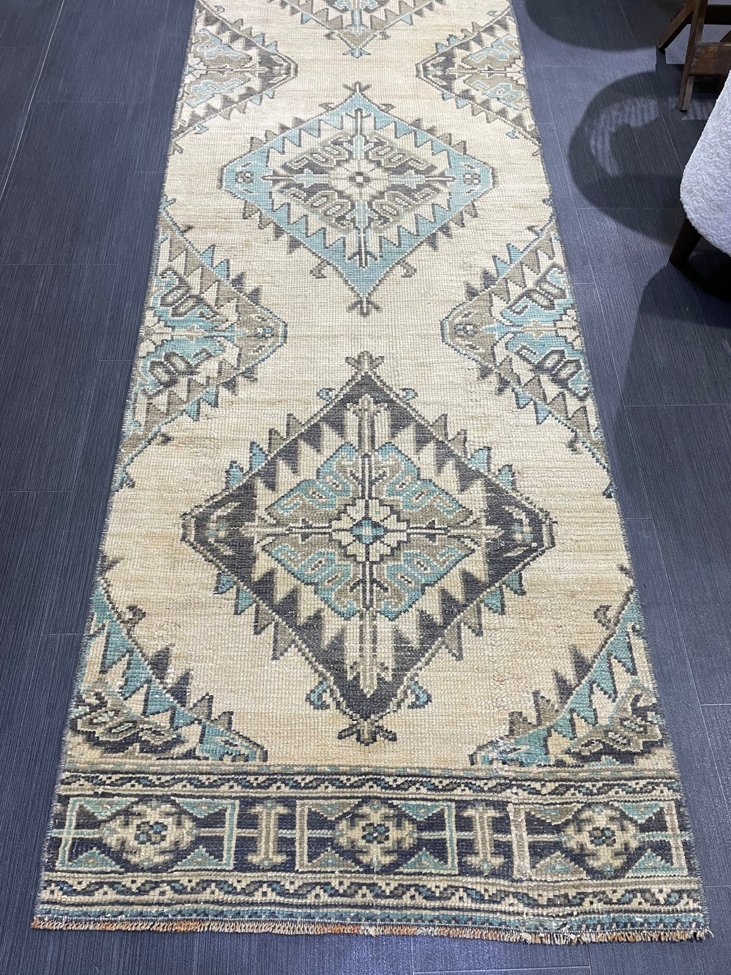 Vintage Persian Runner 2.7 x 12.4 Rug, Turkish Runner Rug, Handmade Runner, Staircase Runner, Kitchen Runner Rug, Wool Runner Rug