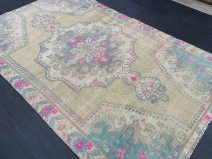 Wool Oushak Rug Vintage 4.5 x 7 Rug Muted Vintage Runner Rug Wool Oriental Rug Hand Made Rugs Vintage Turkish Rug Muted Persian Wool Rug