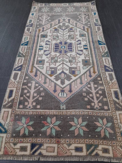 Vintage Turkish Rug Small Area Vintage Rug 1.8 x 3.7 Oushak Rug Vintage Mini Rug Hand Knotted Rug, Vintage Oriental Rug Kitchen Rug door mat
