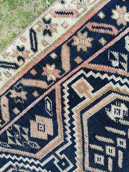 Persian runner rug, navy runner rug, blue vintage runner 3'2x9'8 handmade runner, hallway runner, kitchen rug