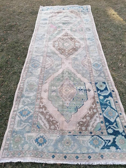 Turkish runner rug 4'9x12'8 runner rug,vintage oushak runner rug,kitchen runner rug,hallway runner rug,vintage runner rug