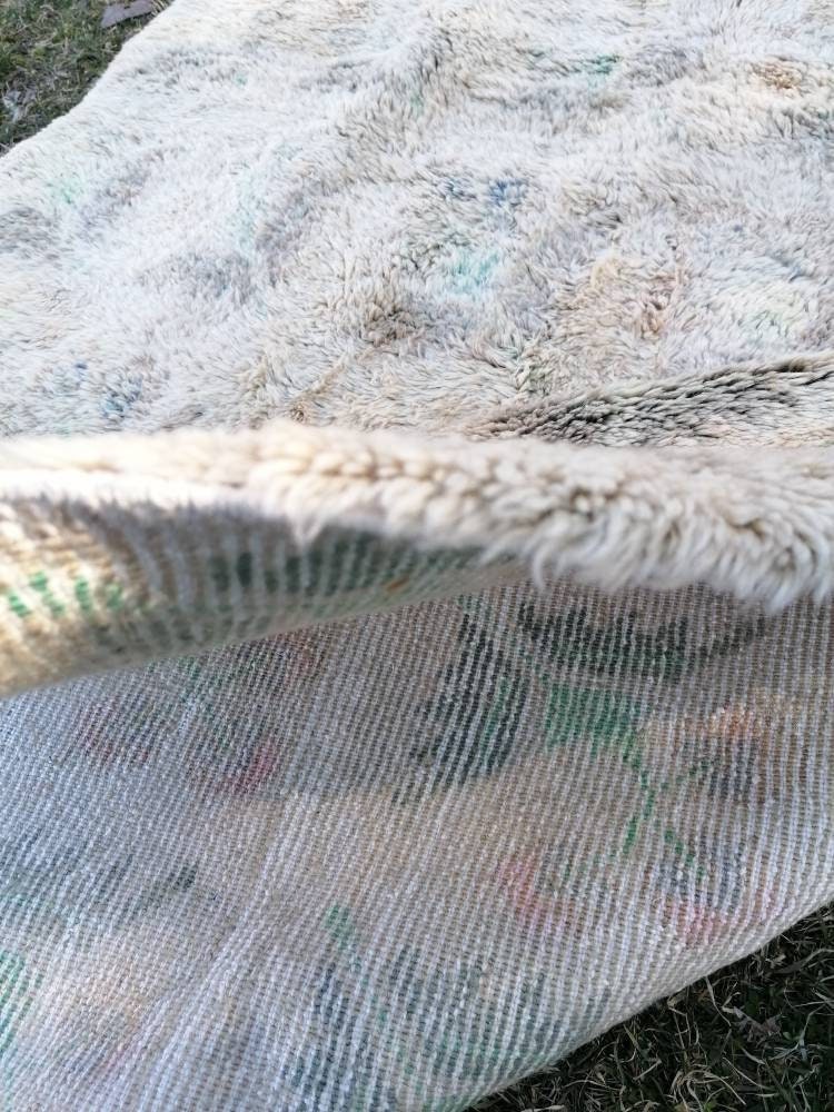 Shaggy rug, organic wool long pile 4'9x8  unique hand made bed rug, bohemian traditional