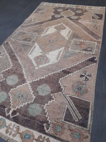 Wool Vintage Rug Turkish Rug 3.3 x 6 Muted Oriental Rug Hand Made Rug Hand Knotted Living Room Rug Kitchen Rug Dark Rug Kars Rug