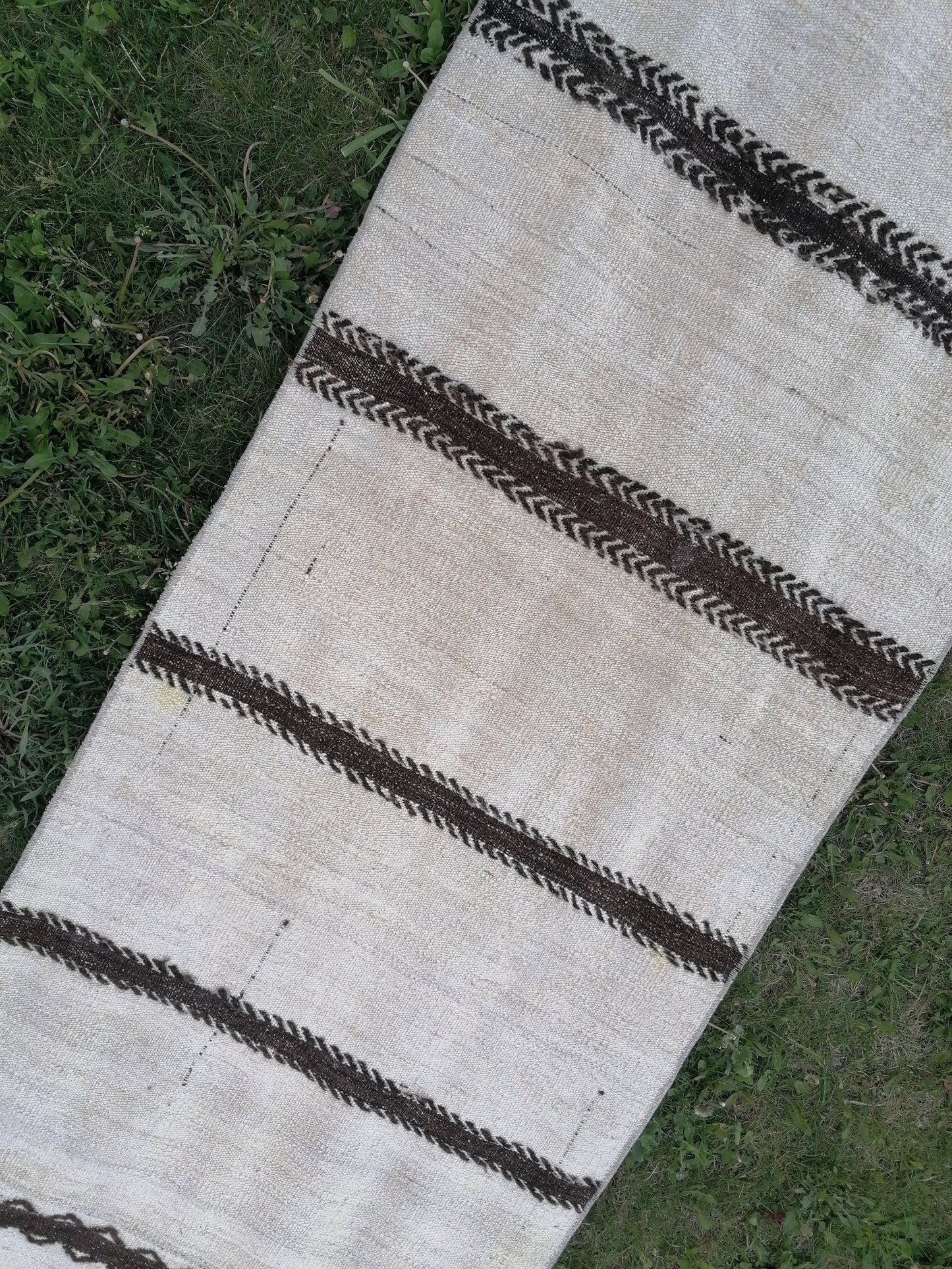 2.6 x 33 Neutral extra long runner rug, flatweave kilim runner, stripe handmade runner rug, turkish woven runner, no dye runner rug