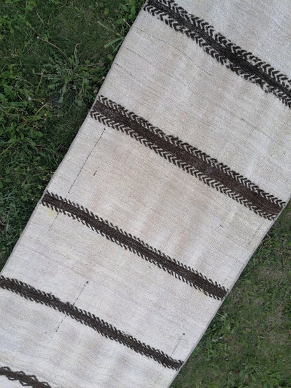 2.6 x 33 Neutral extra long runner rug, flatweave kilim runner, stripe handmade runner rug, turkish woven runner, no dye runner rug