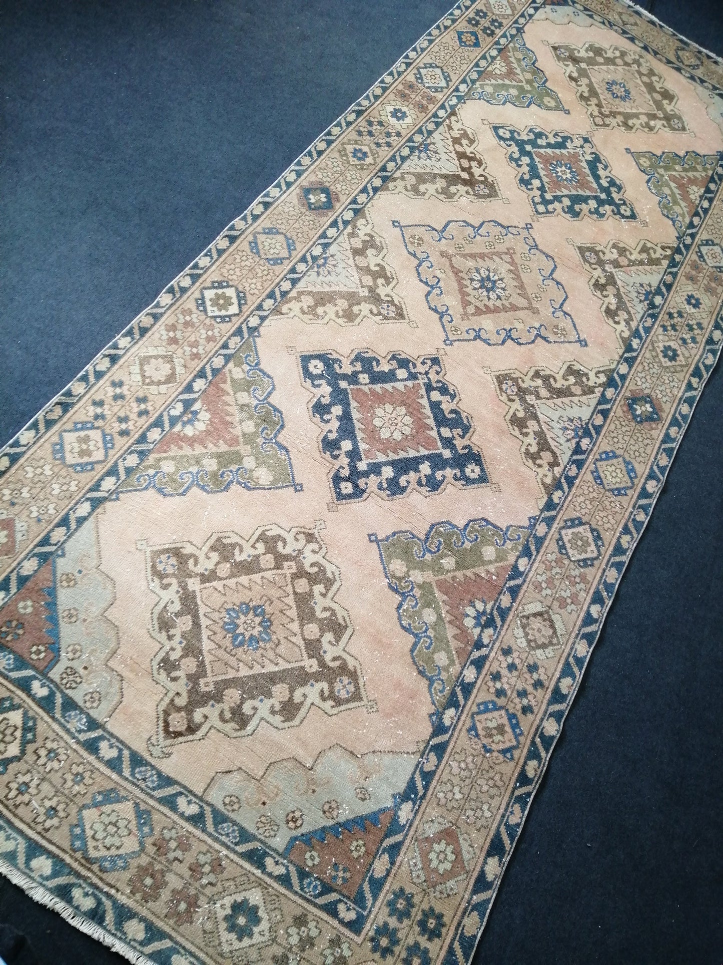 12.7 4.10 ft Oushak Runner Rug Turkish Runner Rug Vintage Runner Rug Hallway Runner Rug Kitchen Runner Rug Wool Runner Rug Wool Cream Rug