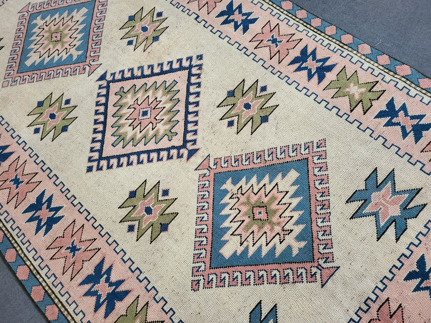 Hand Knotted Oushak Rug, Vintage 6 x 8.7 Rug, Handmade Turkish Rug, Persian Rug, Vintage Rug, Wool  Blue Large Rug