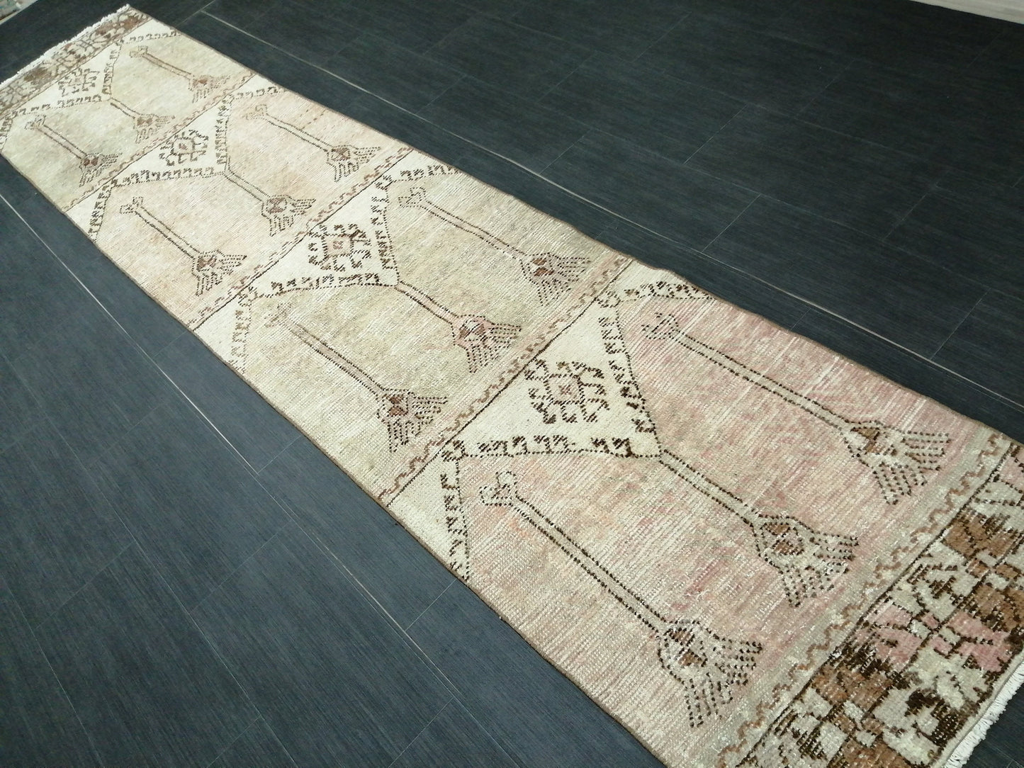 MUTED Oushak Runner Rug 2.4 x  11.6 Vintage Runner Rug Hallway Runner Rug Kitchen Runner Rug Wool Runner Rug Wool Oushak Turkish Runner Rug